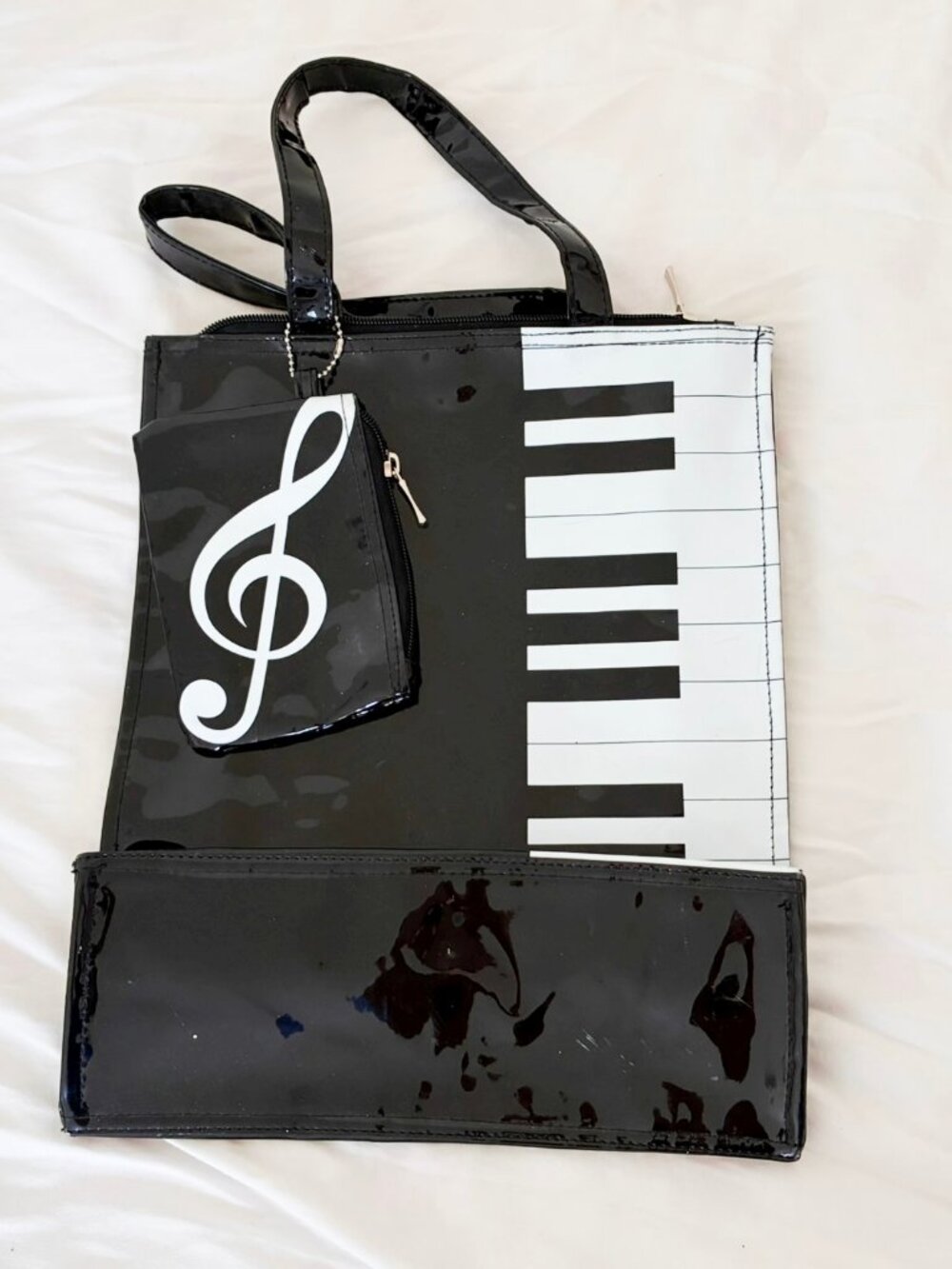 Black White Music Piano Key Tote Lesson Bag Matching Pouch Keyboard Zip Pockets
